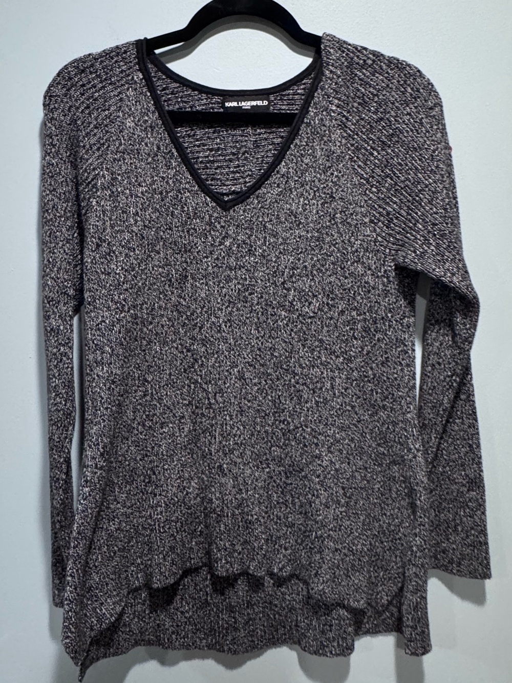 Karl Lagerfeld Heathered Black and white V-Neck Sweater